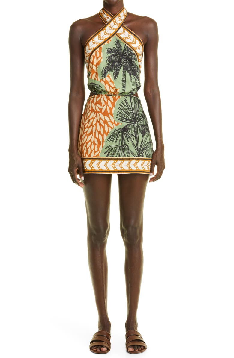 Johanna Ortiz Reminders of Paradise Tropical Print Cutout Cotton Minidress, Main, color, 
