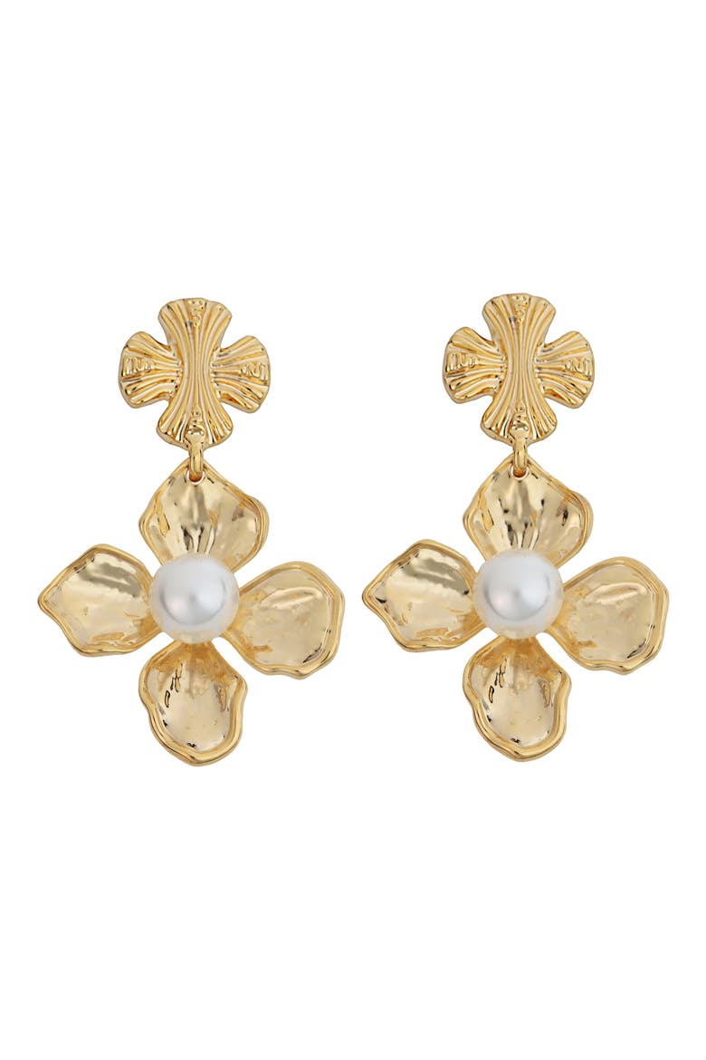 Flower Faux Pearl Drop Earrings, Main, color, WHITE