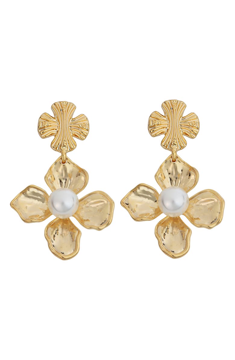 Panacea Flower Faux Pearl Drop Earrings, Main, color, White