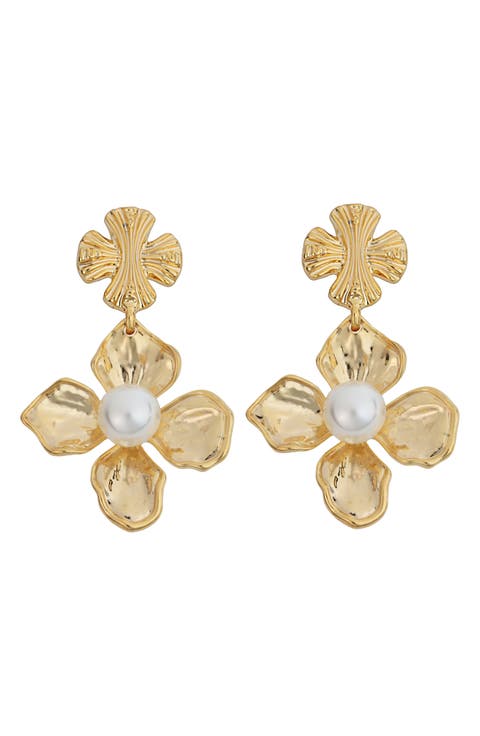 Flower Faux Pearl Drop Earrings