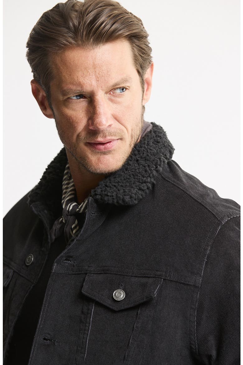 Faux Fur Lined Corduroy Trucker Jacket, Alternate, color, BLACK