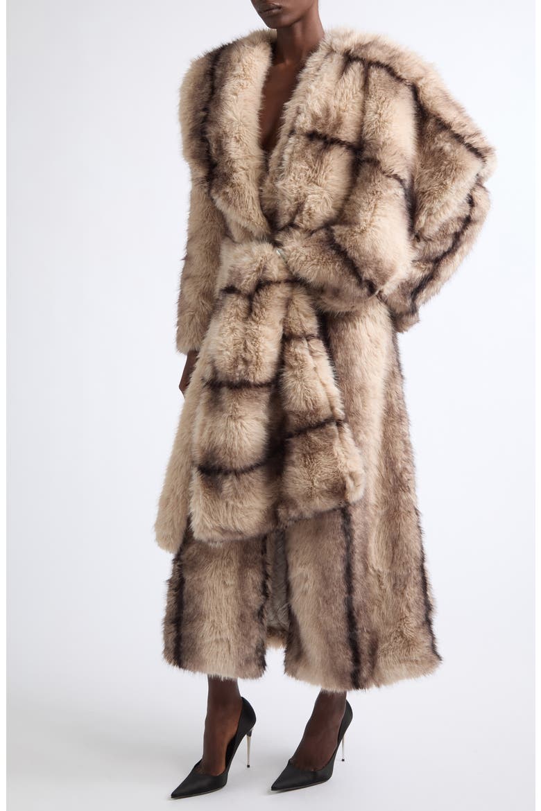 Maja Stripe Faux Fur Coat, Alternate, color, TAUPE