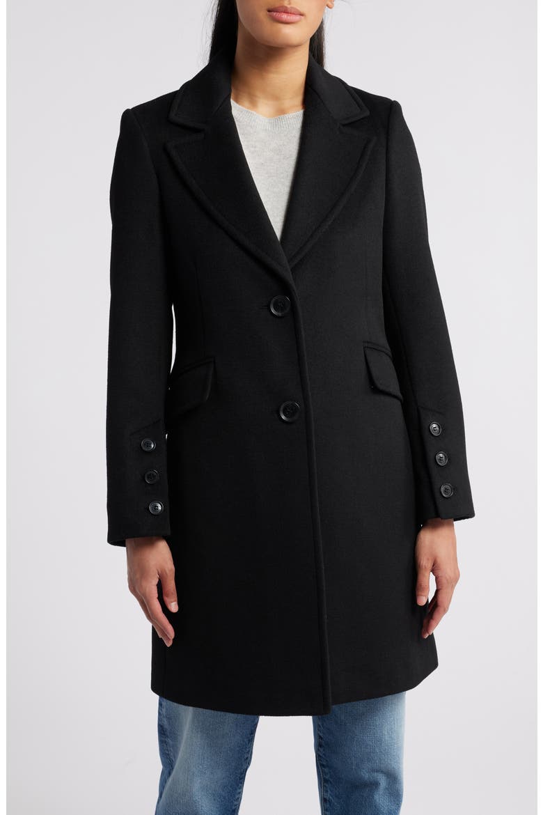 Reefer Single Breasted Wool Blend Twill Jacket, Main, color, BLACK