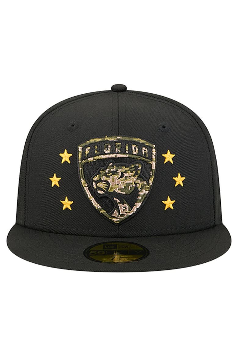 Men's New Era  Black Florida Panthers Military Appreciation Digital Camo Stars 59FIFTY Fitted Hat, Alternate, color, Black