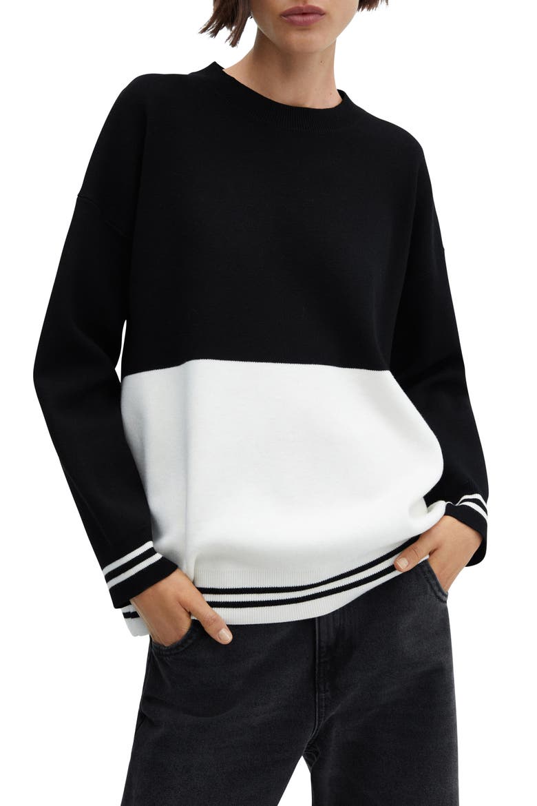 Colorblock Oversize Crewneck Sweater, Main, color, BLACK