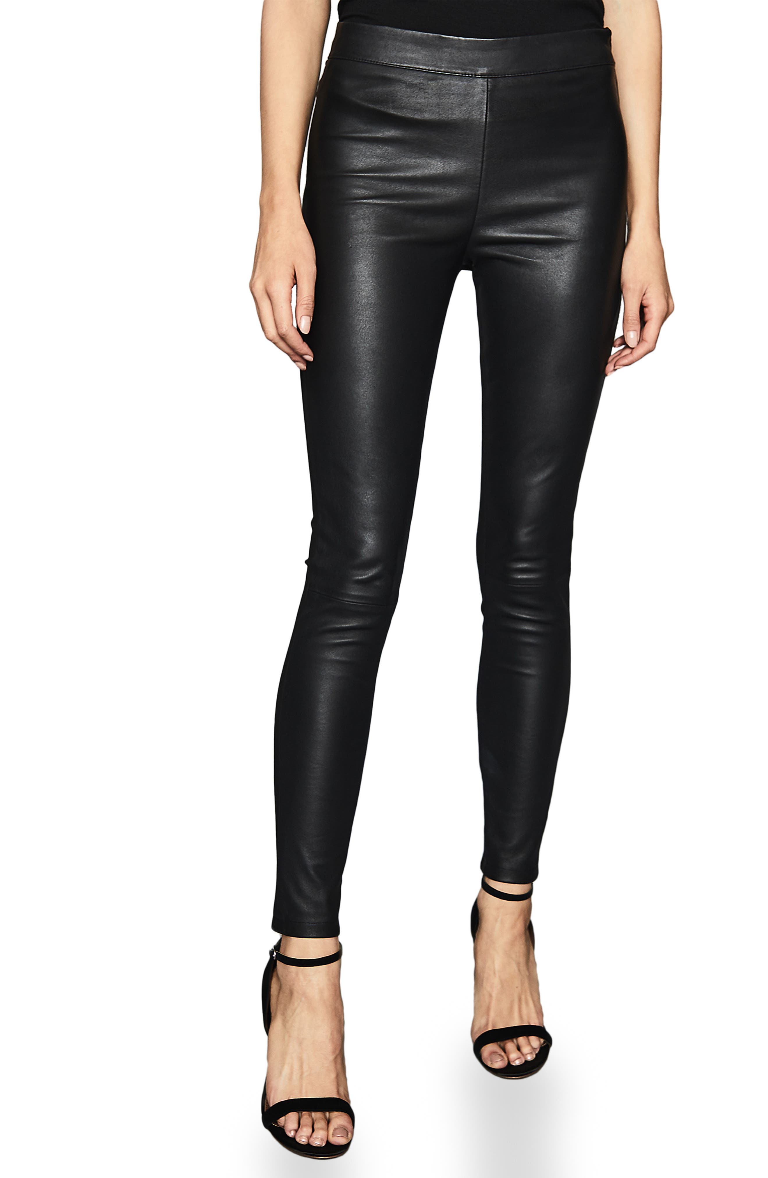 Reiss Valerie Mix Media Leather Pull-On Pants (Women) | Nordstrom