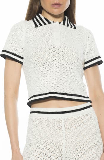 Alexia Admor Brinley Crochet Stitch Polo In Ivory