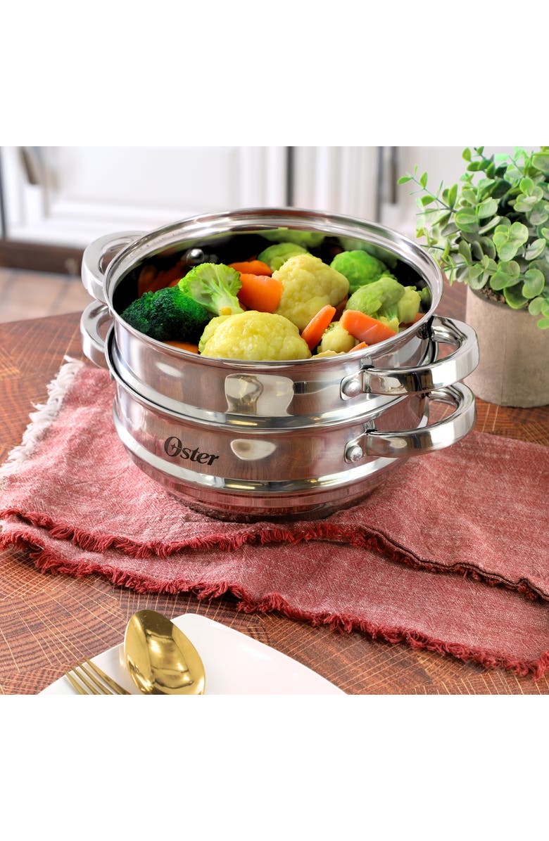 OSTER Sangerfield 8 Inch Universal Stainless Steel Steamer with Lid, Alternate, color, Metallic Silver