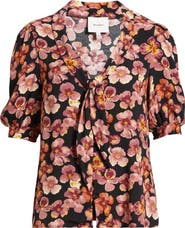 Reformation Joelle Floral Tie Neck Button-Up Top