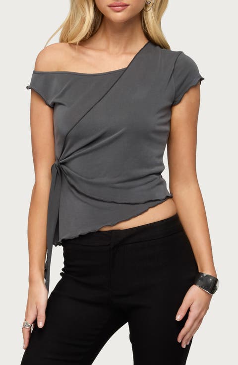 Asymmetric Off the Shoulder Wrap Top