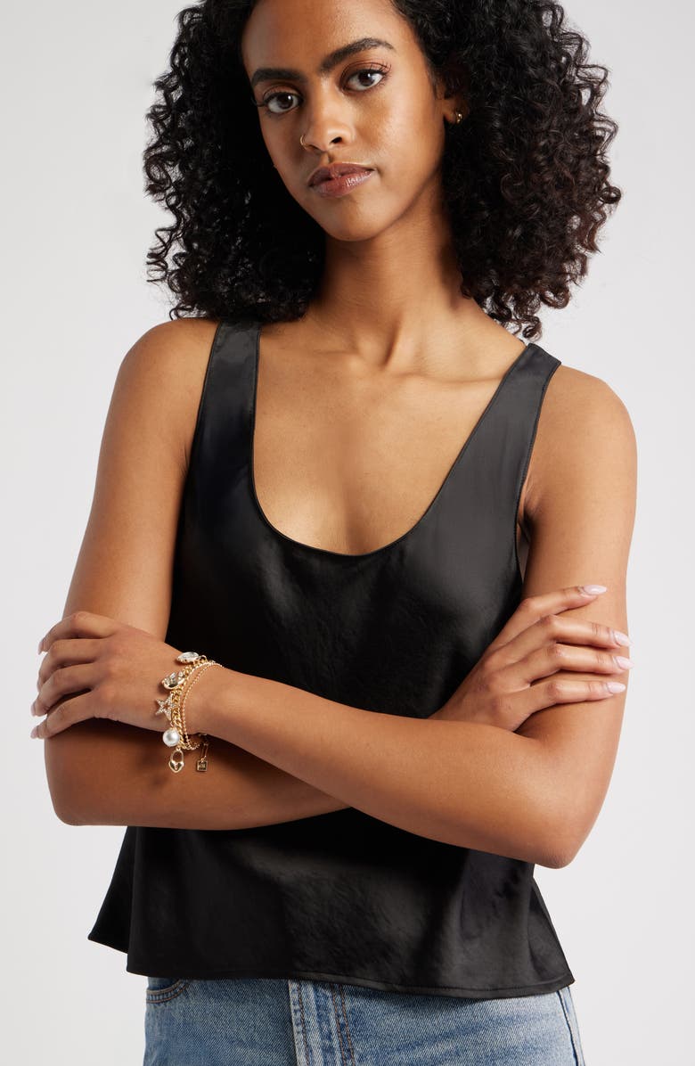 Open Edit Cultured Pearl & Crystal Charm Bracelet, Alternate, color, Clear- White- Gold