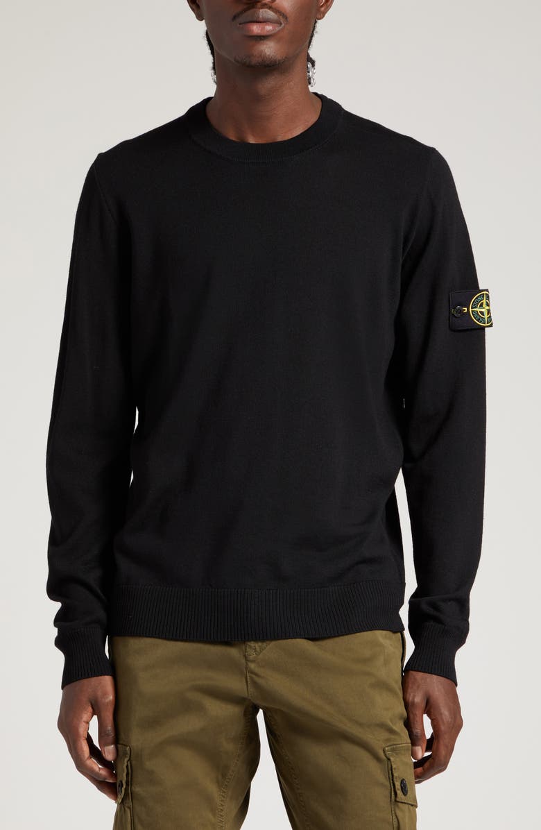 Stone Island Compass Logo Virgin Wool Sweater, Main, color, Black