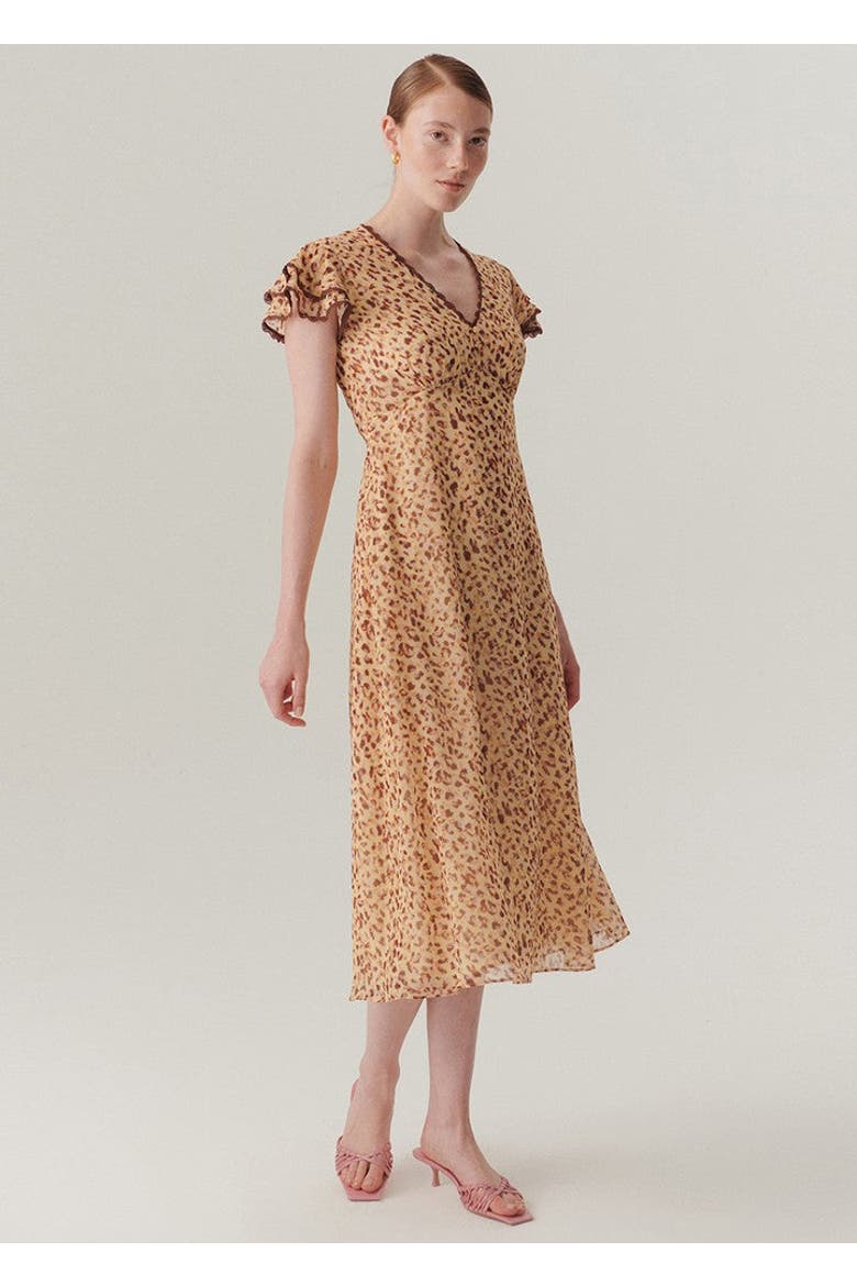 Nora Chiffon Midi Dress, Main, color, Orange Patterned