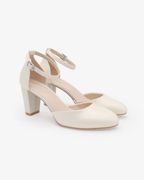 Sarah Satin Wedding Block Heel with Ankle Strap