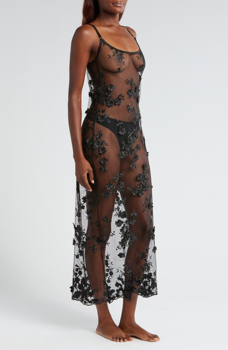 KILO BRAVA Embroidered Sheer Chemise, Alternate, color, Black