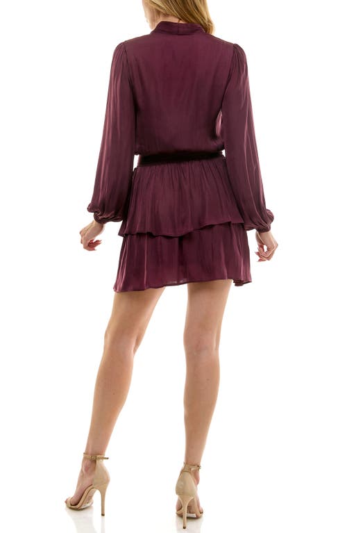 Socialite Long Sleeve Tiered Minidress In Burgundy