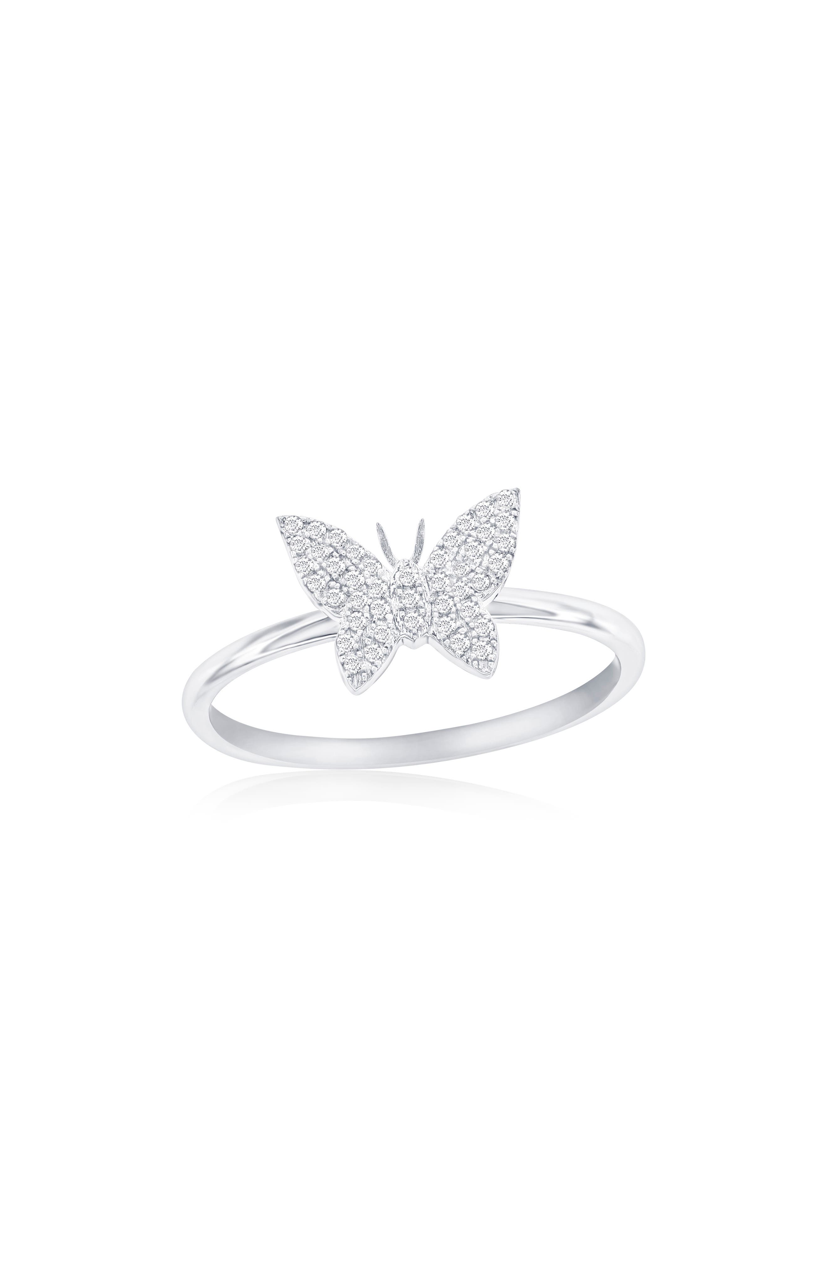 SIMONA Sterling Silver Pavé Diamond Butterfly Ring - 0.13 ctw