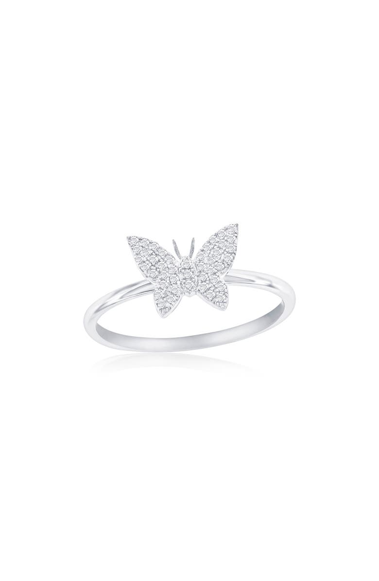 SIMONA Sterling Silver Pavé Diamond Butterfly Ring - 0.13 ctw, Main, color, Silver