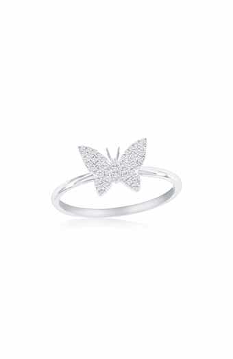 SIMONA Sterling Silver Pavé Diamond Butterfly Ring - 0.13 ctw