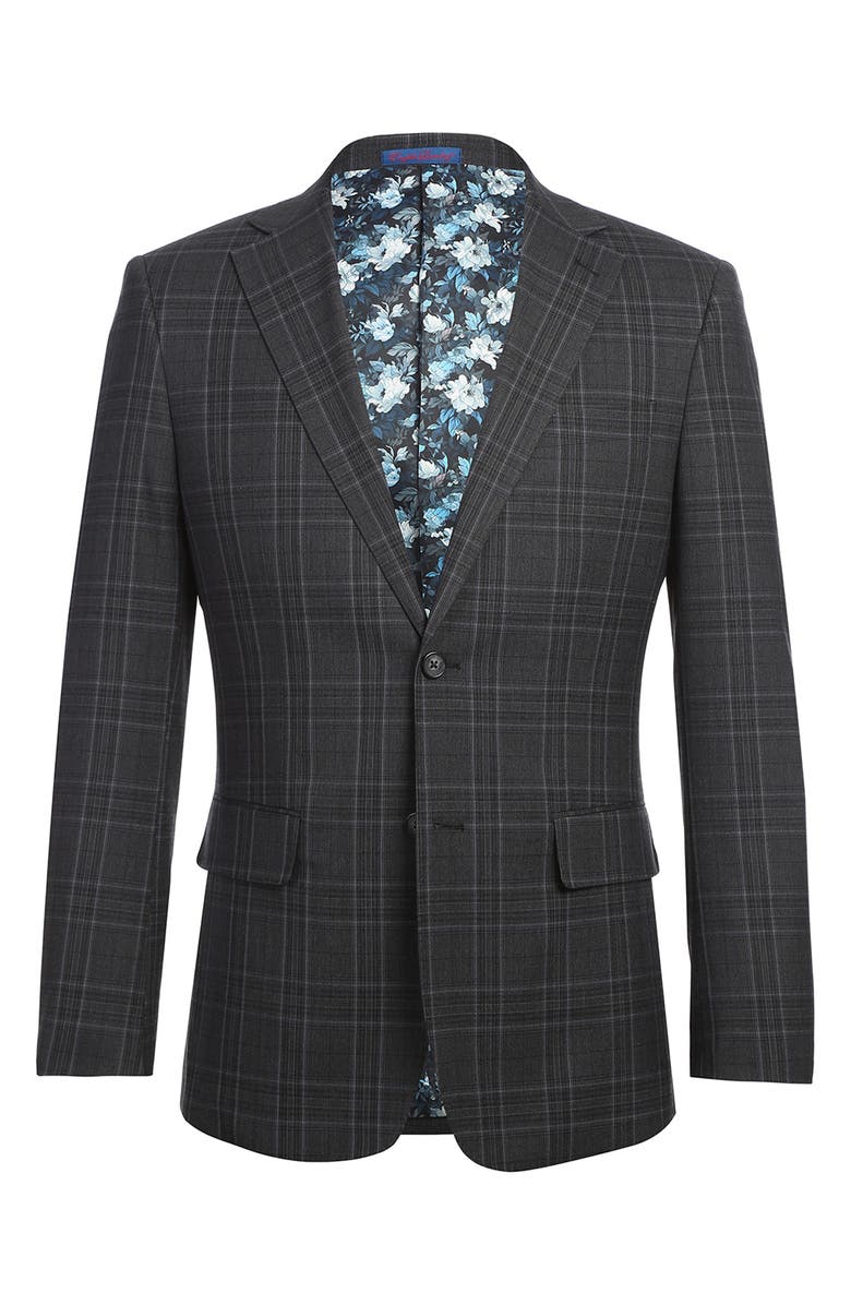 English Laundry Plaid Trim Fit Notch Lapel Two-Piece Suit, Alternate, color, Grey