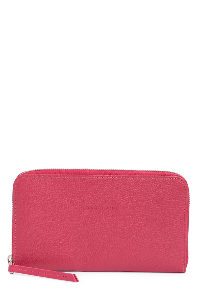 Zip Around Leather Wallet, Main, color, PINK