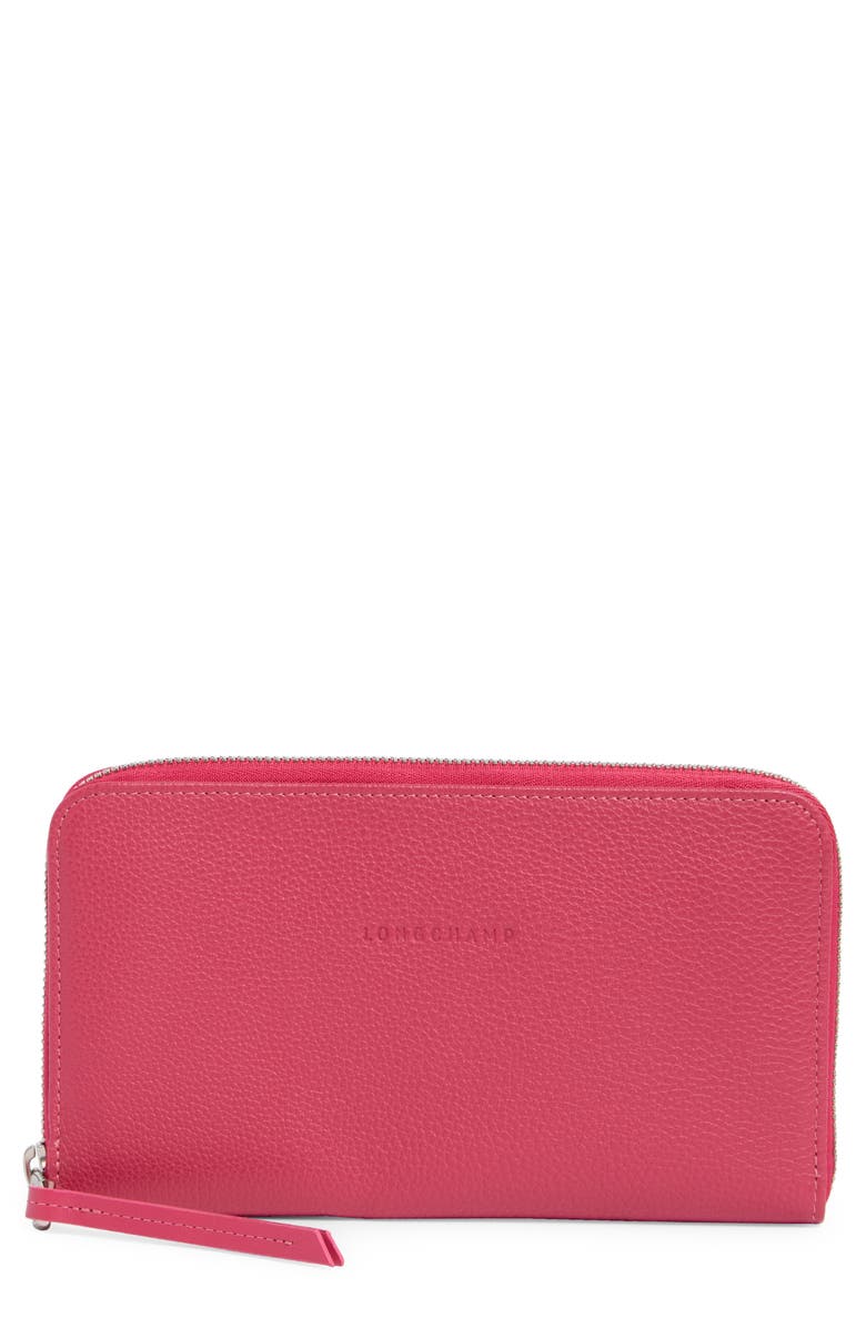 Longchamp Zip Around Leather Wallet, Main, color, Pink