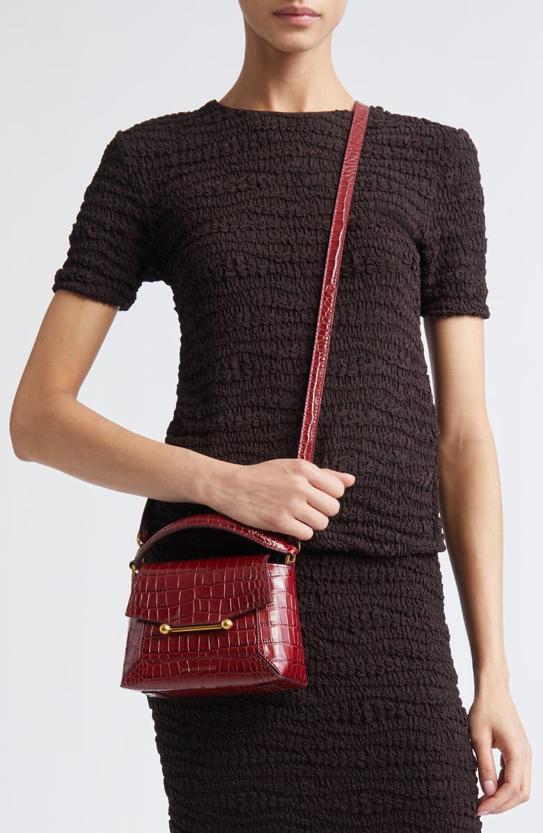 Strathberry Nano Mosaic Croc Embossed Leather Handbag, Alternate, color, Oxblood