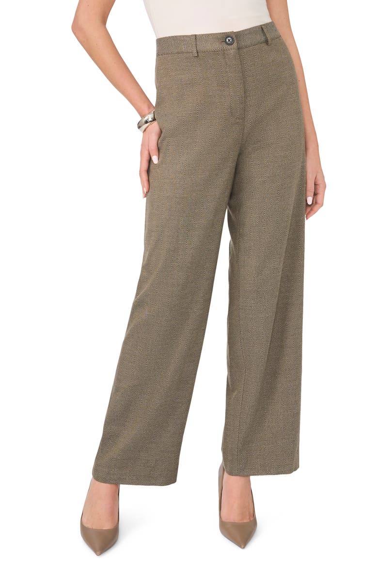 High Waist Herringbone Straight Leg Pants, Main, color, RICH BLACK/ BEIGE