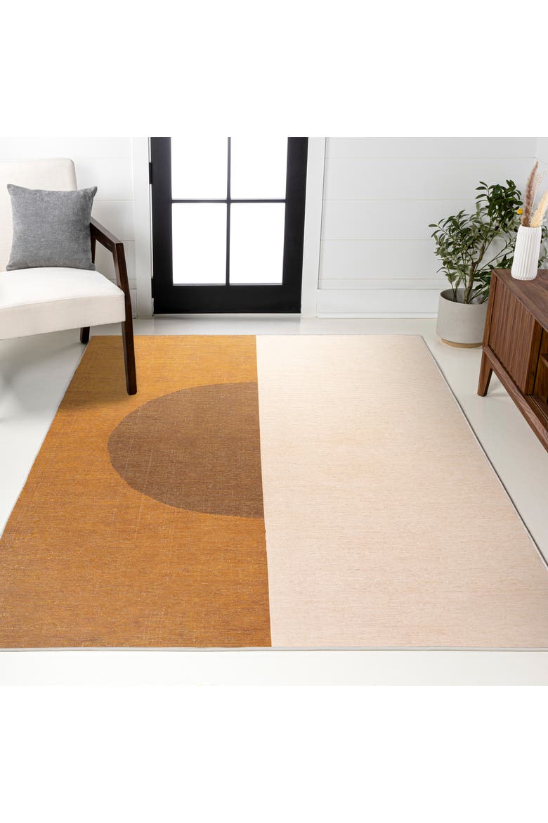 Demie Minimalist Graphic Circle Machine-Washable Area Rug, Alternate, color, Brown/Cream/Terracotta