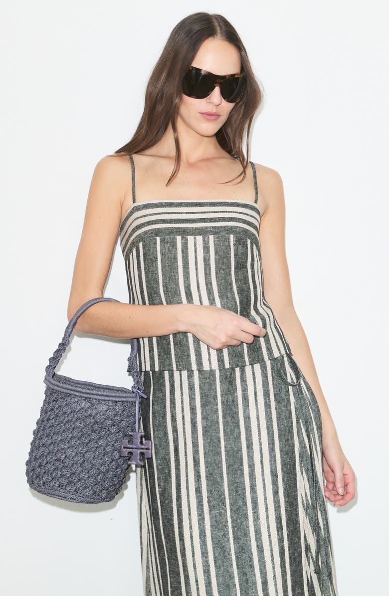 Tory Burch Ella Crochet Handbag, Alternate, color, Gray