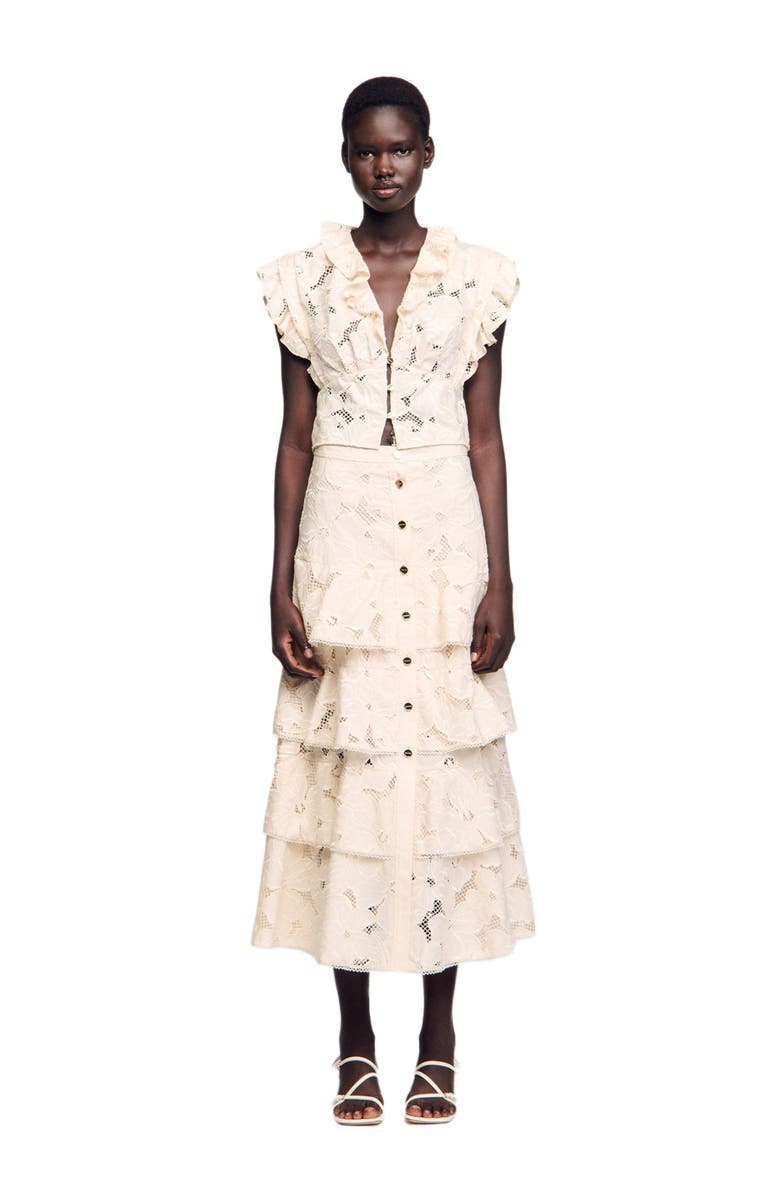 SANDRO Long frilled skirt, Alternate, color,