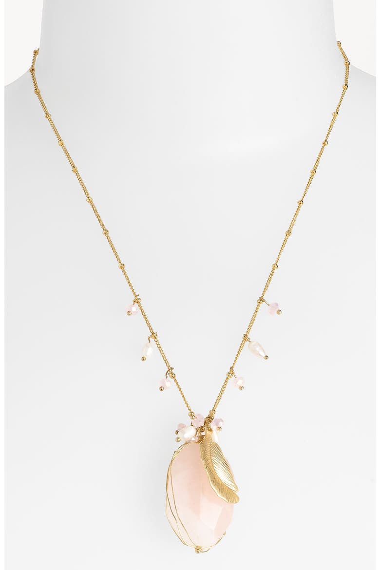 Accessories Semiprecious Oval Pendant Necklace, Main, color, LIGHT PINK