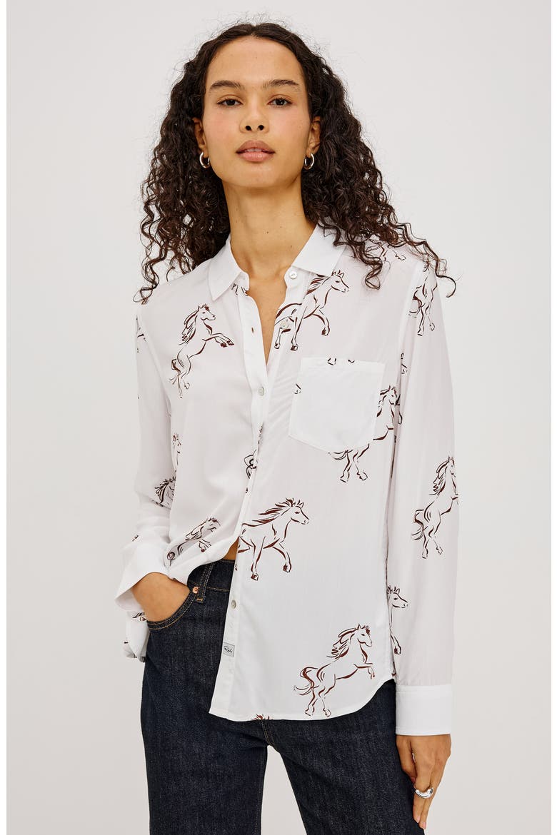 Kathryn Print Button-Up Shirt, Alternate, color, BROWN STALLION
