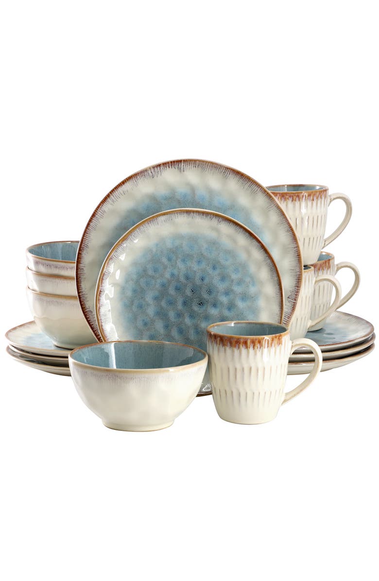 Elama Leann 16 Piece Stoneware Dinnerware Set, Main, color, Beige