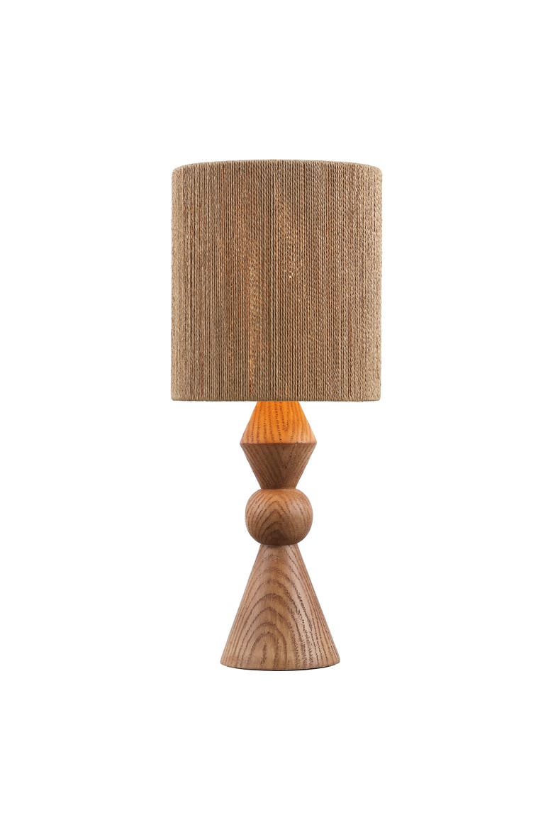 Orbic Taper Cottage Resin/Metal LED Table Lamp with Paper Rope Shade, Main, color, Brown Wood Finish