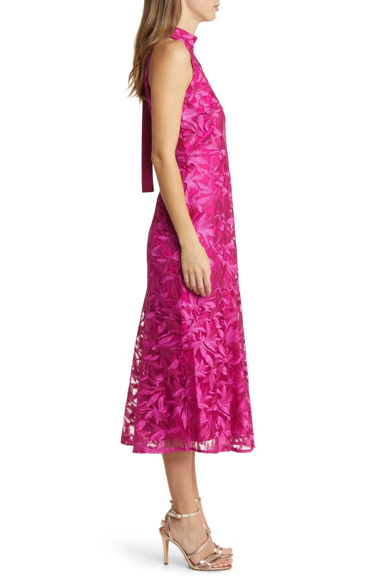 Embroidered Mock Neck Midi Dress, Alternate, color, DARK PINK