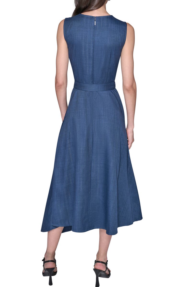 KARL LAGERFELD PARIS Metallic Pinstripe Midi Dress, Alternate, color, Denim Blue Multi