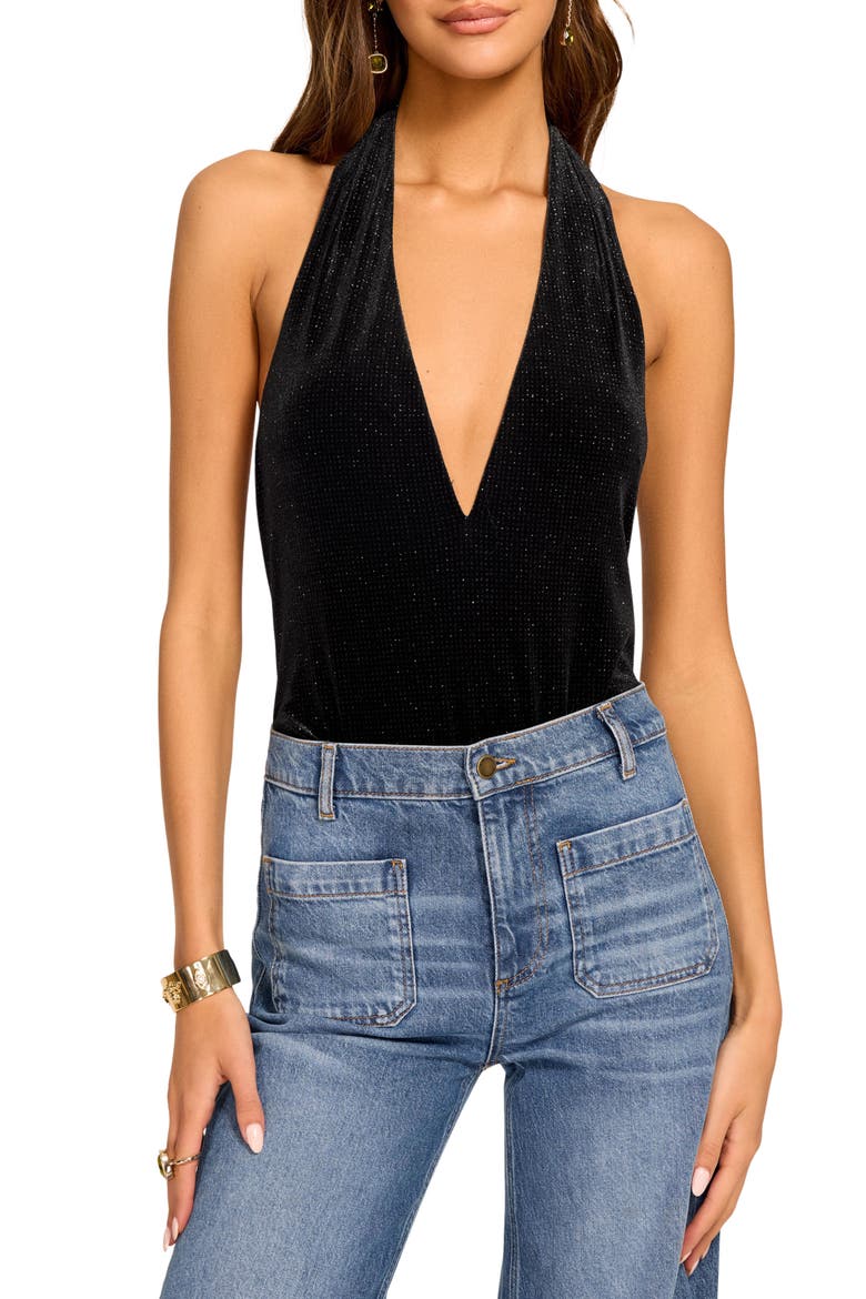 Zia Plunge Neck Halter Bodysuit, Main, color, BLACK
