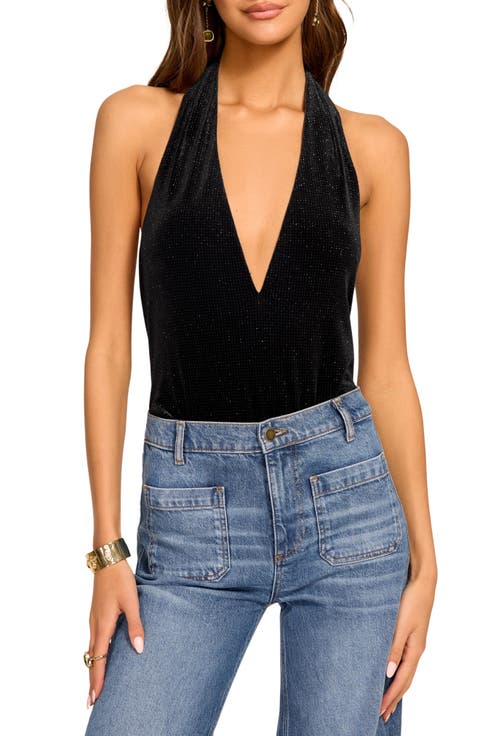 Zia Plunge Neck Halter Bodysuit