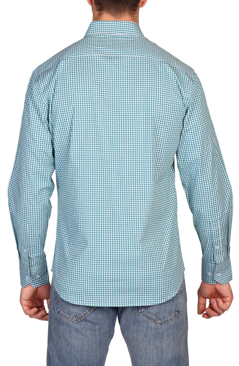 TailorByrd Signature Gingham Print Performance Button Down Shirt, Alternate, color, Teal