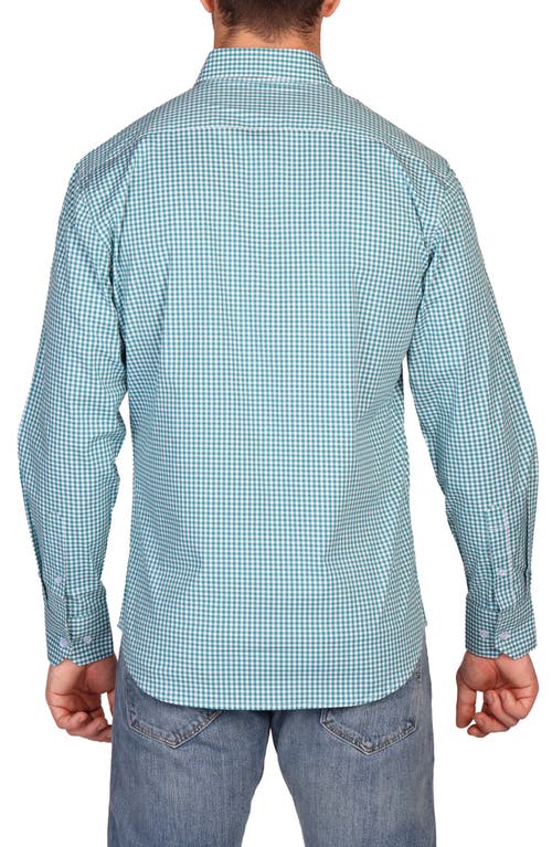 Tailorbyrd Signature Gingham Print Performance Button Down Shirt In Blue