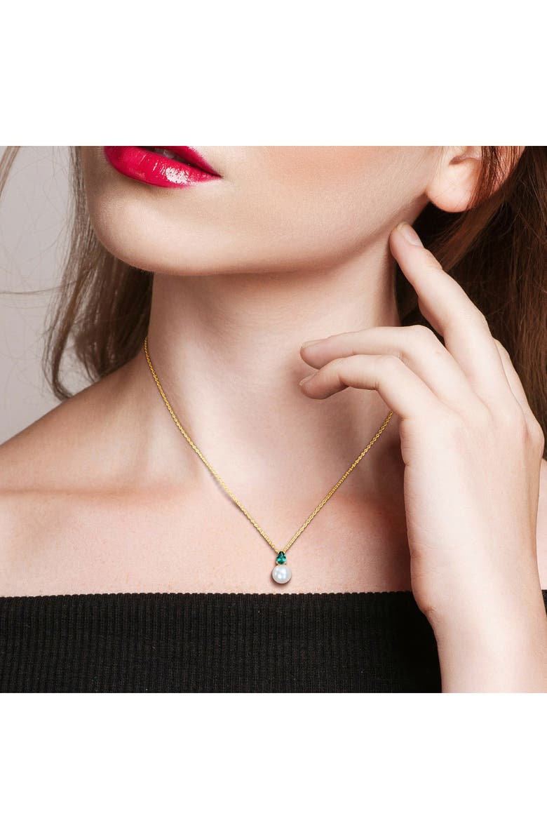 DELMAR Lab Created Emerald & Freshwater Pearl Pendant Necklace, Alternate, color, Green