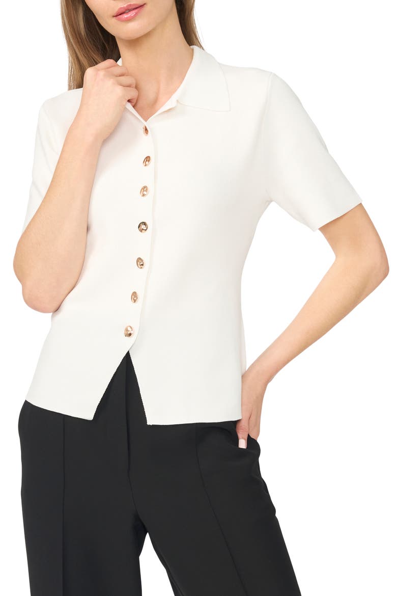 Eva Collar Peplum Short Sleeve Cardigan, Main, color, NEW IVORY