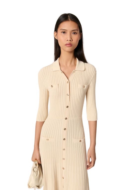 Maje Sequin Knit Midi Dress In Beige