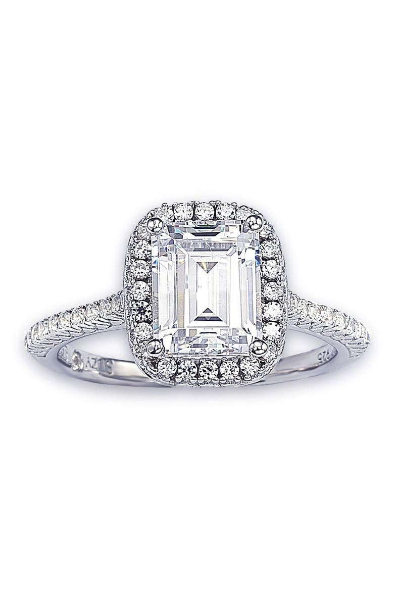 Emerald Cut Cubic Zirconia Ring, Main, color, WHITE