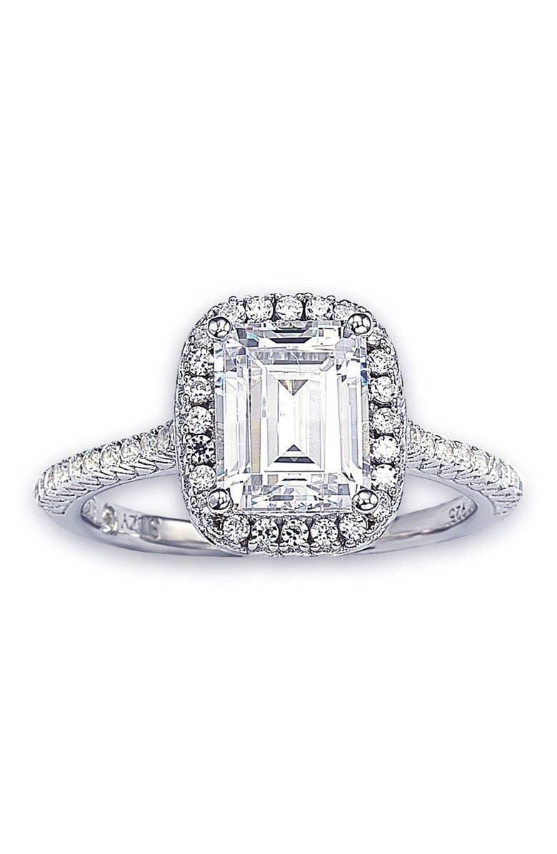 SUZY LEVIAN Emerald Cut Cubic Zirconia Ring, Main, color, White