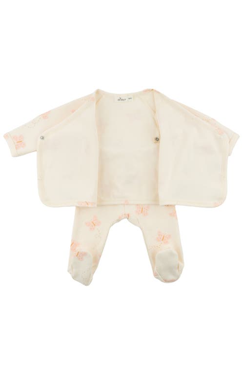 Oh Baby ! Mini Butterflies Pink Kimono Set In Milk