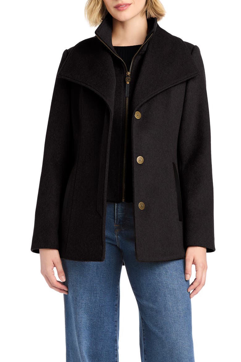 High-Low Hem Wool Blend Coat with Fixed Bib, Alternate, color, BLACK
