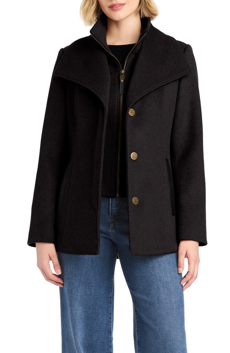 Vince Camuto High-Low Hem Wool Blend Coat with Fixed Bib, Alternate, color, Black
