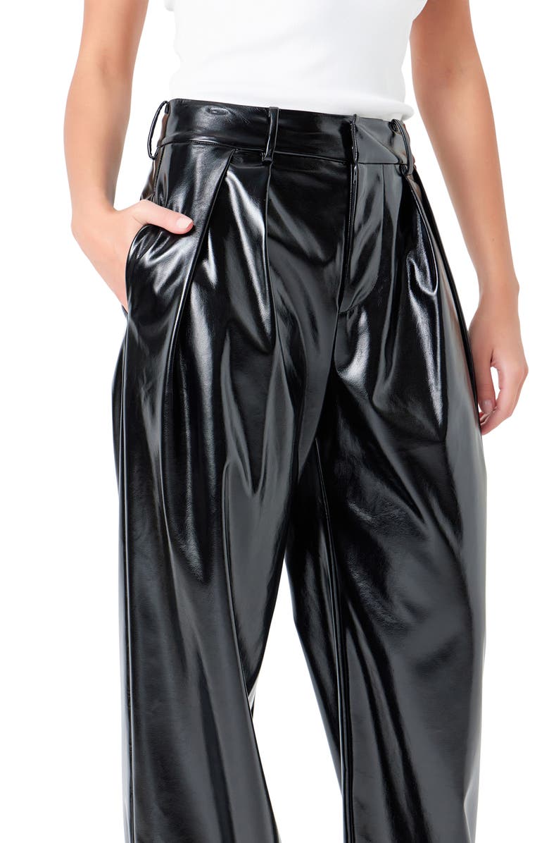 Grey Lab Pleat Faux Patent Leather Pants, Alternate, color, Black